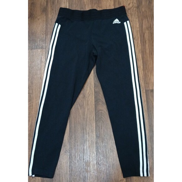 Adidas Women’s Black 3 Stripe Leggings L Athleisure Yoga Gym Workout Activewear - Picture 1 of 5